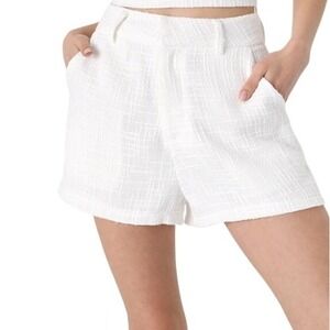 Lulus Women's White Tweed High Waisted Dressy Summer Shorts Size L